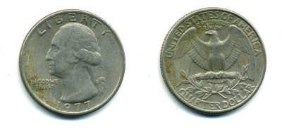 США 25 центов (квотер) 1977 Вашингтон KM A164a медь плакированная медно-никелем 46-2653
