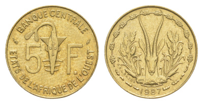 Западная Африка (BCEAO) 5 франков 1987 Центральный банк государств Западной Африки KM 2a медь алюминий никель aUNC 4643-746