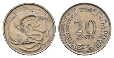 Сингапур 20 центов 1980 тунец KM 4 медно-никель UNC 3336-441