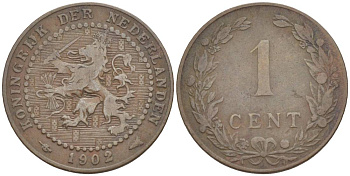 НИДЕРЛАНДЫ 1 ЦЕНТ 1902 ВИЛЬГЕЛЬМИНА I (1891-1948) KM 132.1 бронза 4547-1267