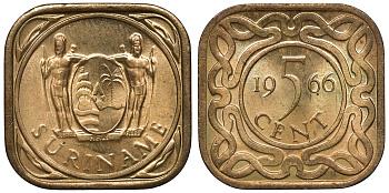 Суринам 5 центов 1966 KM 12.1 никель-латунь UNC 4118-521