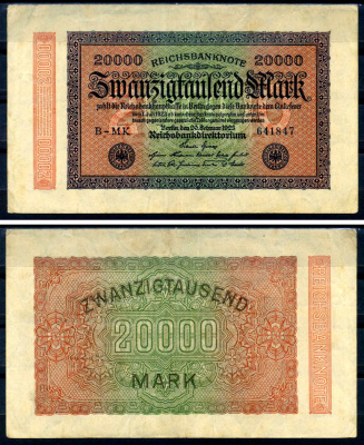 Германия 20000 марок 1923 20 февраля 1923, водяной знак E Pick 85 b бумага 6312-5-3-2