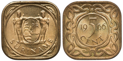 Суринам 5 центов 1966 KM 12.1 никель-латунь UNC 4118-521