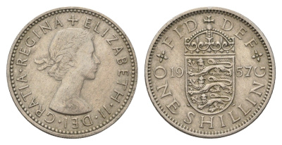 Великобритания 1 шиллинг 1957 Елизавета II (1952-2022), Английский герб KM 904, Spink 4147 медно-никель 4707-227