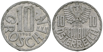 Австрия 10 грошей 1965 KM 2878 алюминий 4167-236