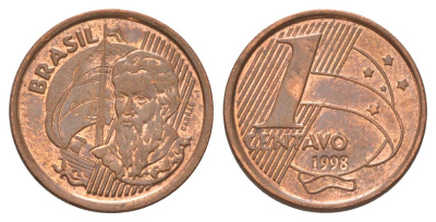 Бразилия 1 сентаво 1998 KM 647 сталь плакированная медью aUNC 4627-961