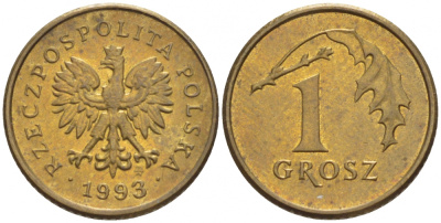 ПОЛЬША 1 ГРОШ 1993 MW KM 276 латунь UNC 4516-1042