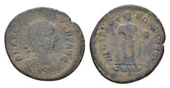 Римская Империя майорина 392-395 Аркадий, D N ARCADIVS P F AVG, бюст императора/GLORIA ROMANORVM, император с лабарумом, Никомедия LRBC 2422 медь 1100-11-41