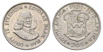 ЮАР 20 центов 1961 Ян ван Рибек KM 61 серебро 4693-457