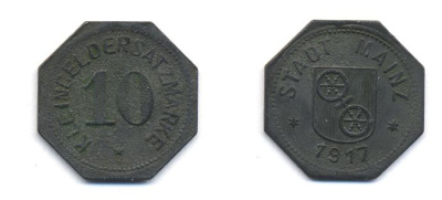 МАЙНЦ 10 ПФЕННИГОВ 1917 НОТГЕЛЬД 29-231