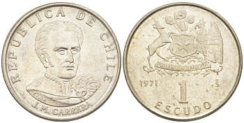 Чили 1 эскудо 1971 Хосе Мигель Каррера KM 197 медно-никель 187-355