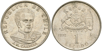 Чили 1 эскудо 1972 Хосе Мигель Каррера KM 197 медно-никель 4174-431