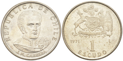 Чили 1 эскудо 1971 Хосе Мигель Каррера KM 197 медно-никель 187-355