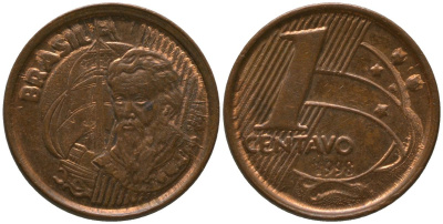 Бразилия 1 сентаво 1998 KM 647, Schon 155 сталь плакированная медью 4576-328