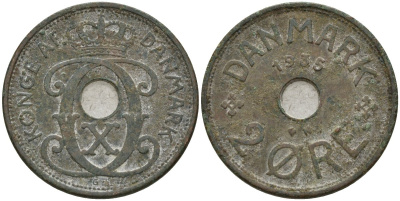 Дания 2 эре 1935 Кристиан X (1912-1947) KM 827 бронза 4147-514
