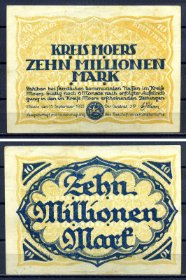 Мерс (Пруссия, Рейн) 10000000 марок 1923 бумага aUNC 7556-33-1-1