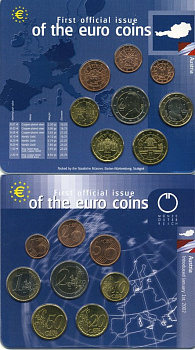 Австрия евронабор из 8 монет 2002 в пластиковой запайке биметалл UNC 7-3-1-08