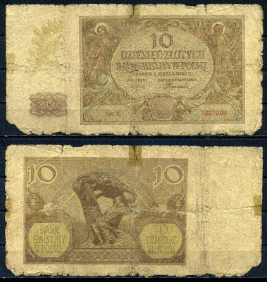 Польша 10 злотых 1940 Pick 94 (1) бумага 6283-13-2-2