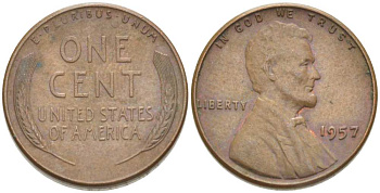 США 1 ЦЕНТ 1957 ЛИНКОЛЬН KM А132 медь цинк 3309-1169