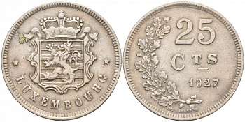 ЛЮКСЕМБУРГ 25 САНТИМОВ 1927 ГОД ТИП KM 37 медно-никель 3853-1221
