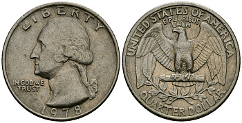 США 25 центов (квотер) 1973 Вашингтон KM 164a медь плакированный медно-никелем 4138-1021