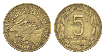Экваториальная Африка, Камерун 5 франков 1970 KM 1a медь алюминий никель 4651-847