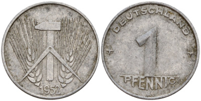 ГДР 1 пфенниг 1952 A KM 5 алюминий 192-1056