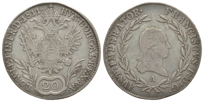 Австрия 20 крейцеров 1811 A, Франц I (1792-1835) KM 2142 серебро 00-000-00