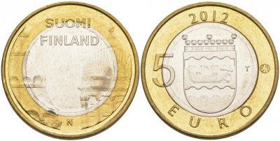 Финляндия 5 евро 2012 исторические здания, кафедральный собор Хельсинки и Успенский собор KM 191 биметалл UNC M10-15