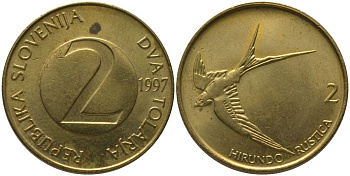 Словения 2 толара 1997 KM 5 латунь 4548-736