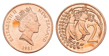 Новая Зеландия 2 цента 1987 KM 59 бронза UNC 4651-161