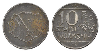 Вормс 10 пфеннигов 1918 Funck 613.2A, Men05 27640.2, Men18 34694.2 железо 4636-855