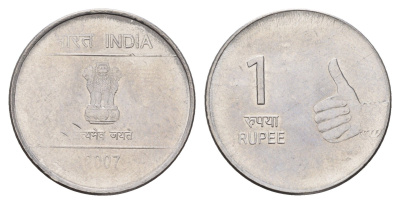 Индия 1 рупия 2007 KM 331 нержавеющая сталь UNC 4656-115
