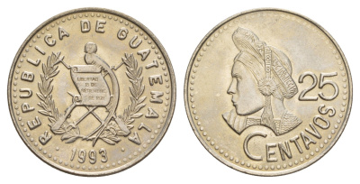 Гватемала 25 сентаво 1993 KM 278 медно-никель UNC 4628-1036