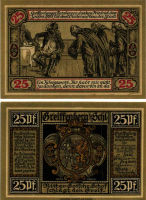 ГРЕФЕНБЕРГ 25 ПФЕННИГОВ 1920 10 АПРЕЛЯ 1920, НОТГЕЛЬД Keller бумага 6318-11-3-1