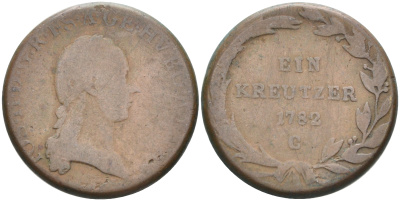 АВСТРИЯ 1 КРЕЙЦЕР 1782 G, ЖОЗЕФ II (1780-1790) KM 2056 медь 63-1025