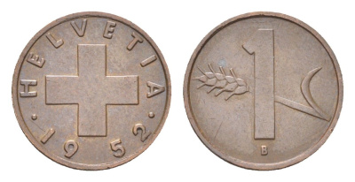 Швейцария 1 раппен 1952 B KM 46 бронза 4705-1165
