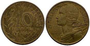 Франция 10 сантимов 1979 KM 929 алюминиевая бронза 4138-341