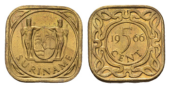 Суринам 5 центов 1966 KM 12.1 никель-латунь UNC 3458-1218