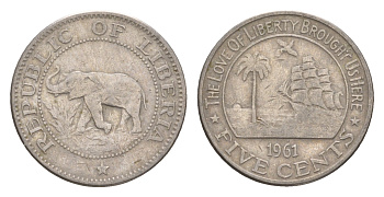 Либерия 5 центов 1961 KM 14 медно-никель 4659-463