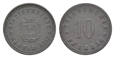 Ной-Ульм 10 пфеннигов 1917 Funck 378.2, Men18 23462.2 цинк 4532-741