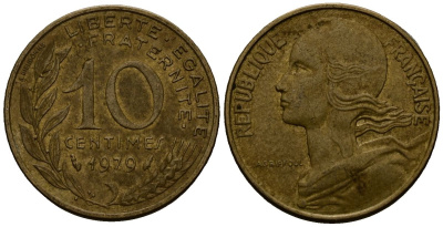 Франция 10 сантимов 1979 KM 929 алюминиевая бронза 4138-341