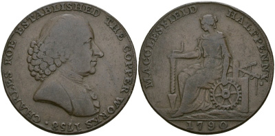 Великобритания, Чешир - Маклсфилд 1/2 пенни 1791 Чарлз Роу, токены Кондера Dalton & Hamer 24 медь 1529-513