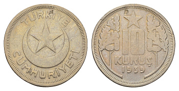 Турция 10 курушей 1939 KM 863 медно-никель 89-1642