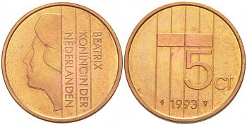 НИДЕРЛАНДЫ 5 ЦЕНТОВ 1993 БЕАТРИКС KM 202 бронза 4547-816