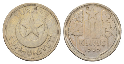 Турция 10 курушей 1939 KM 863 медно-никель 89-1642