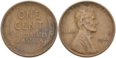 США 1 цент 1944 Линкольн KM А132 медь цинк 4115-766