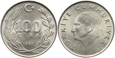 ТУРЦИЯ 100 ЛИР 1987 KM 967 медь никель цинк 29-933