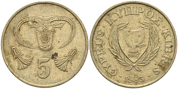 Кипр 5 центов 1983 голова быка KM 55.1 никель латунь 4141-857