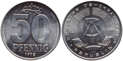 ГДР 50 пфеннигов 1973 А KM 12.2 алюминий UNC 4606-1155